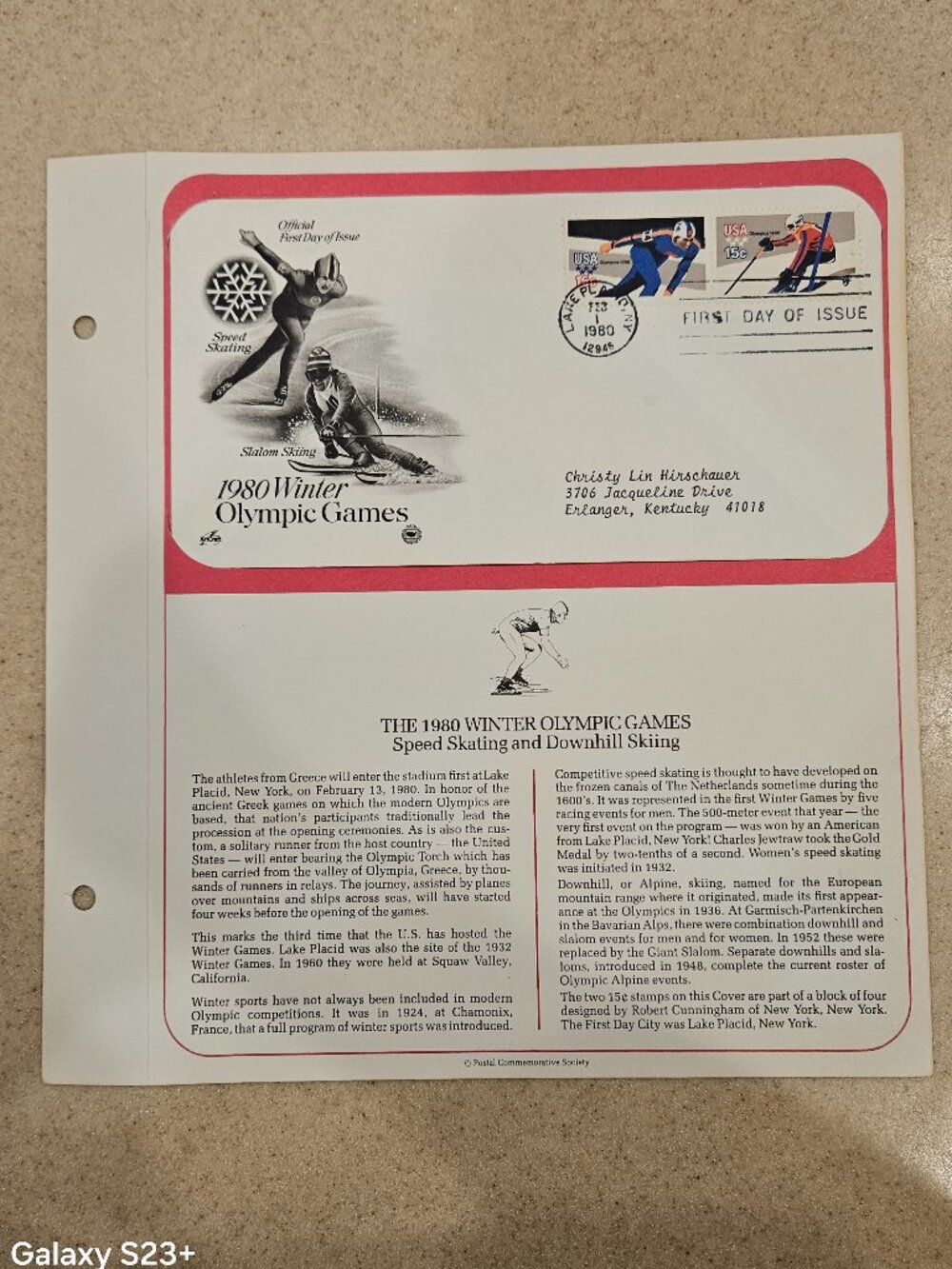 COLLECTIBLE USPS 1ST DAY ISSUE 1980 WINTER OLYMPIC GAMES SKATING SKIING STAMP
